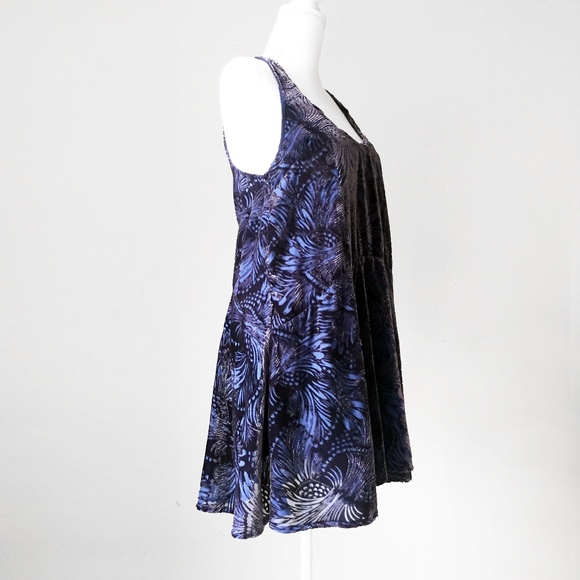 free people fairycore romantic fairy fantasy mini tunic dress blue floral velvet - Picture 3 of 9